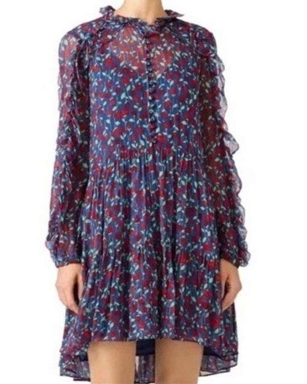 The Kooples Silk Long Sleeve Ruffle Rosa Dress Women S Sheer Floral Roses
